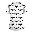 thumbnail image 3 of WTOBBY Women's Fashion Short Sleeve Halloween Printed V-Neck Top with Pocket Detail, Workwear Style for Caregiver Uniforms and Nursing Apparel, Shirt Perfect for Seasonal Costume Events,White 5XL, 3 of 5