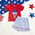thumbnail image 2 of Kaprioy Toddler Baby Girl Summer Outfit Independence Day Cute Cartoon Embroidery Short Sleeve T-Shirt Plaid Ruffle Shorts Set Little Girls Clothes, 2 of 5