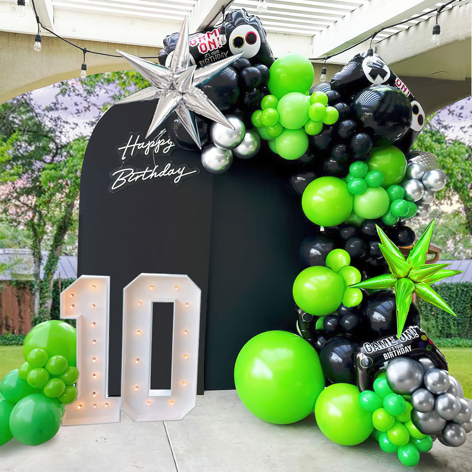 Video game birthday decorations Green and Black Balloon garland ...
