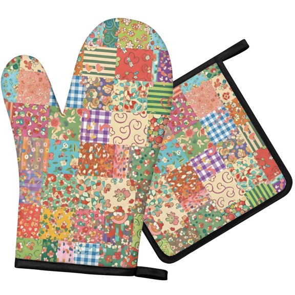Pioneer Flower Floral Print Pattern 1-Pack Oven Mitts Set, Heat Resistant Kitchen Gloves, 7.7" X 12"