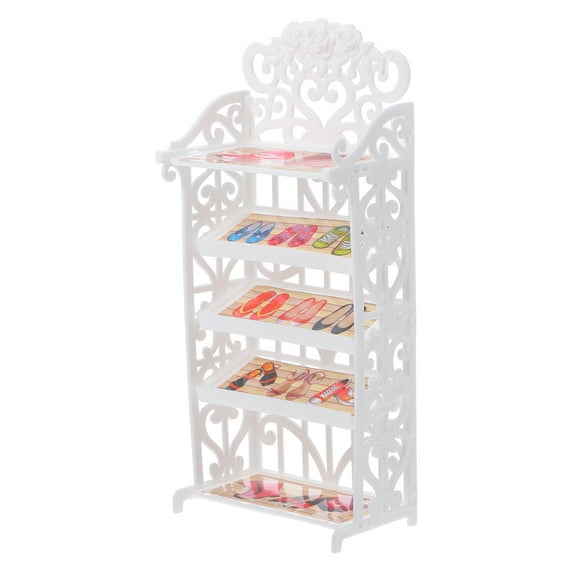 OFFIGAM White Plastic Doll Shoes Rack for Dollhouse Decor, 1 Piece Storage Organizer Accessory