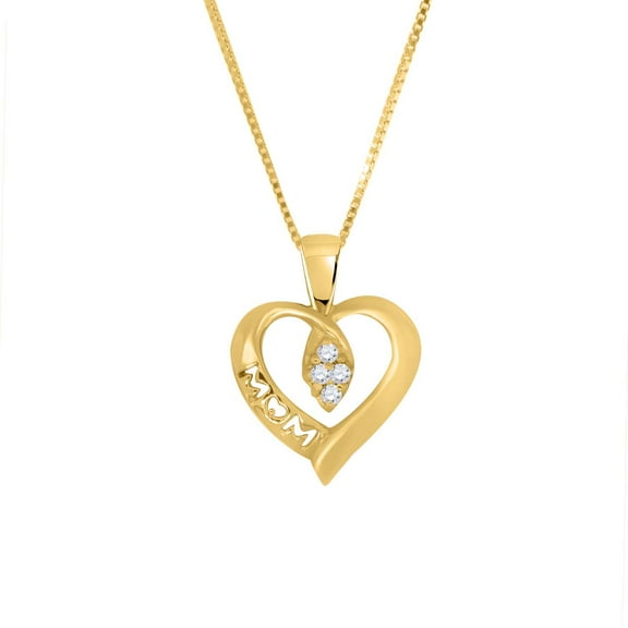 Mauli Jewels Engagement Necklace for Women 0.06 Carat Diamond Glorious Heart Mom Pendant prong 10K Yellow Gold With 18'' Yellow Rhodium Plated Silver Chain|Silver Chain