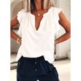 thumbnail image 4 of Blusa Informal de Verano con Volantes y Corta para Mujer, Cuello en V, Blusa de Trabajo, Elegante Camiseta de Oficina S, 4 of 7