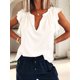 thumbnail image 4 of Blusa Informal de Verano con Volantes y Corta para Mujer, Cuello en V, Blusa de Trabajo, Elegante Camiseta de Oficina S, 4 of 7