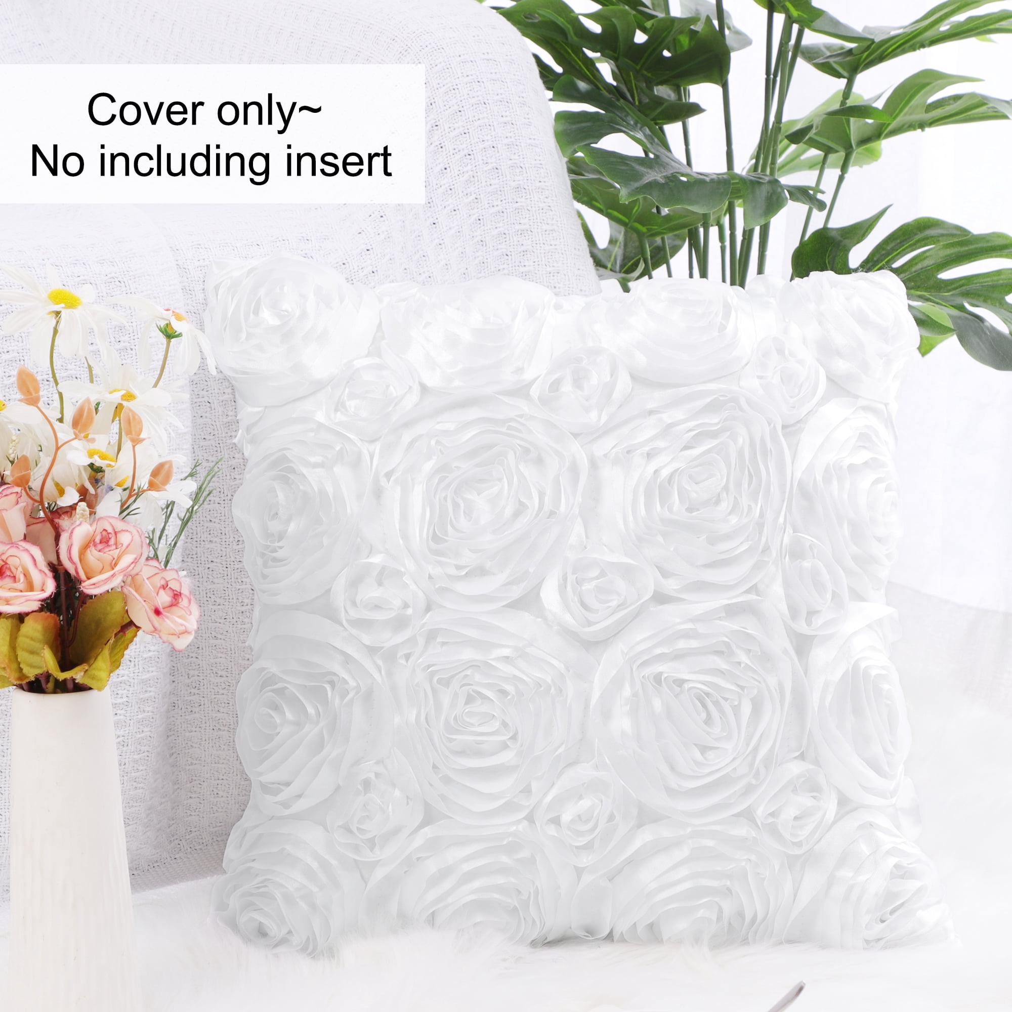 Unique Bargains 3D Flower Decorative Throw Pillow Cover 16" x 16" Snow White
