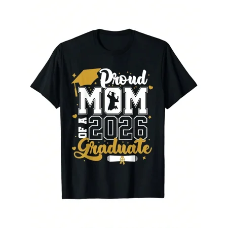 Proud Mom of a Class of 2026 Graduate T-Shirt Retro Senior Year Graduation Gift Graphic Tee