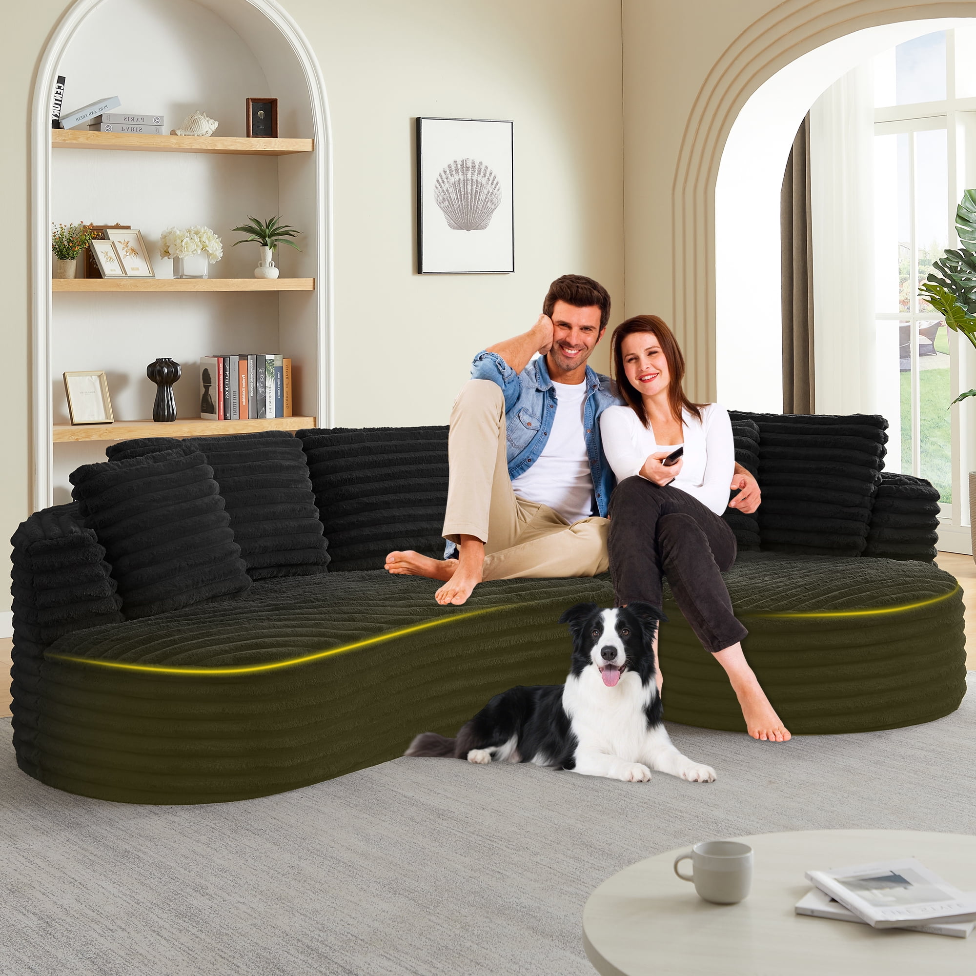 Bella シュシュ - Large GNIXUU 120.9” Large Curved Sectional Couch, Luxury Plush Corduroy