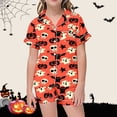 thumbnail image 2 of JIAYUE Kids Halloween Pajamas Set For Girls Adorable Print Turndown Collar Short Sleeve With Shorts Sleepwear Two Piece Outfits For Summer Lightweight Comfortable Nightwear,12-13 Years, 2 of 4
