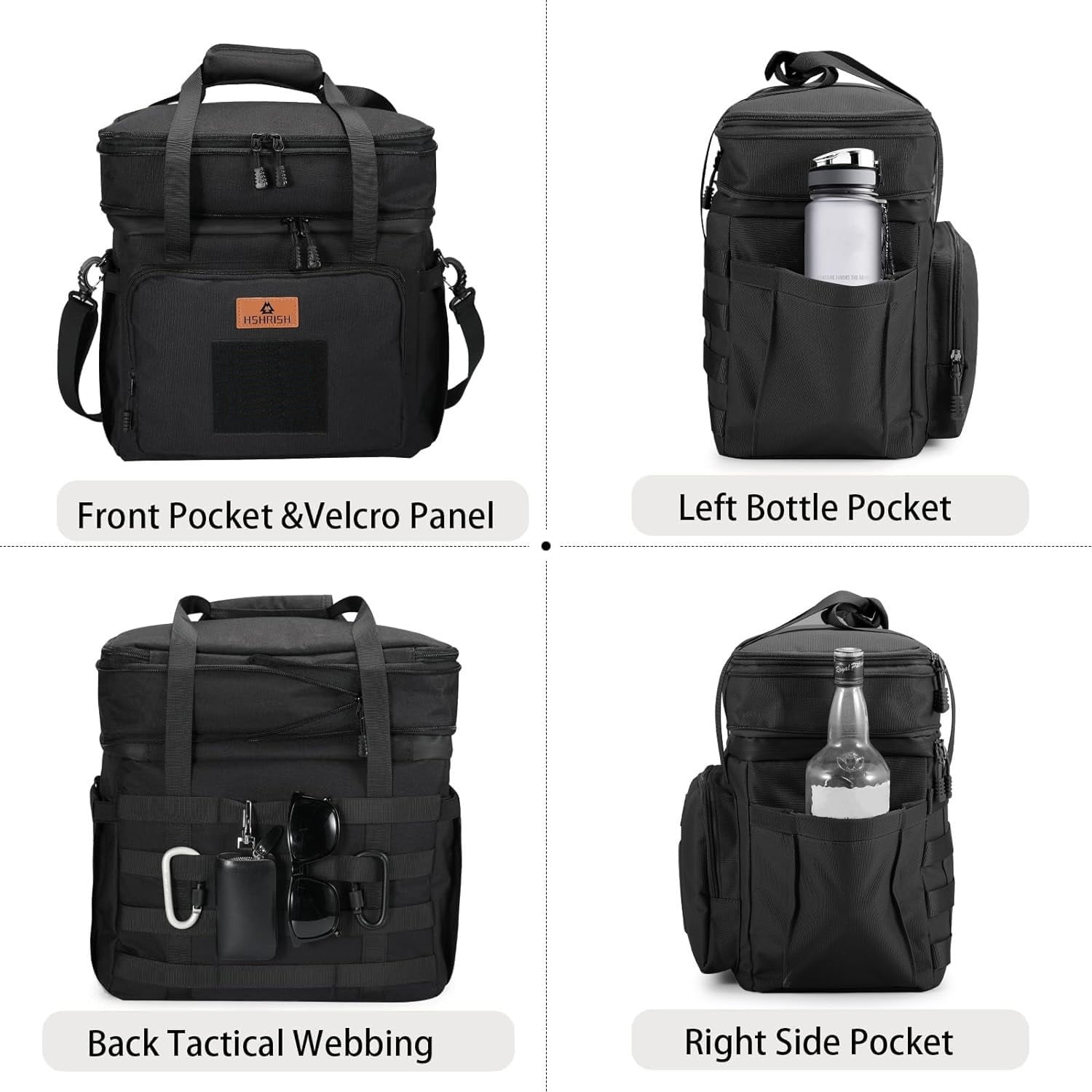 Holuxer Tactical Lunch Bags, Large Expandable Insulated Lunch Box, Durable Waterproof Leakproof Cooler Bag for Adults/Men/Women/Work Outdoor Beach Trips, 20 Cans/16 L, Black