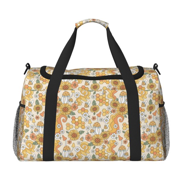 Easygdp Groovy Hippie Flower Mushrooms Bolsa de Gimnasio, Bolsa de Viaje Duffel, Bolsa de Fin de Semana con Compartimentos, Bolsa de Mano para Noche