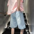 thumbnail image 5 of Pantalones cortos de mezclilla para hombre, de gran tamaño, con bolsillos, holgados, cortos, vaqueros para hombre, de gran tamaño, anchos, de lujo, nuevos, originales, XL, Emo, 5 of 5