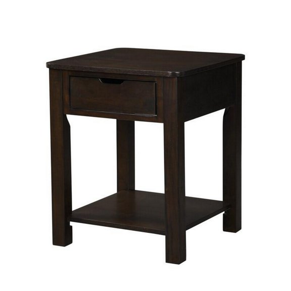 Xav 24 Inch End Table, Composite Wood, Open Shelf, Darkened Brown Finish- Saltoro Sherpi