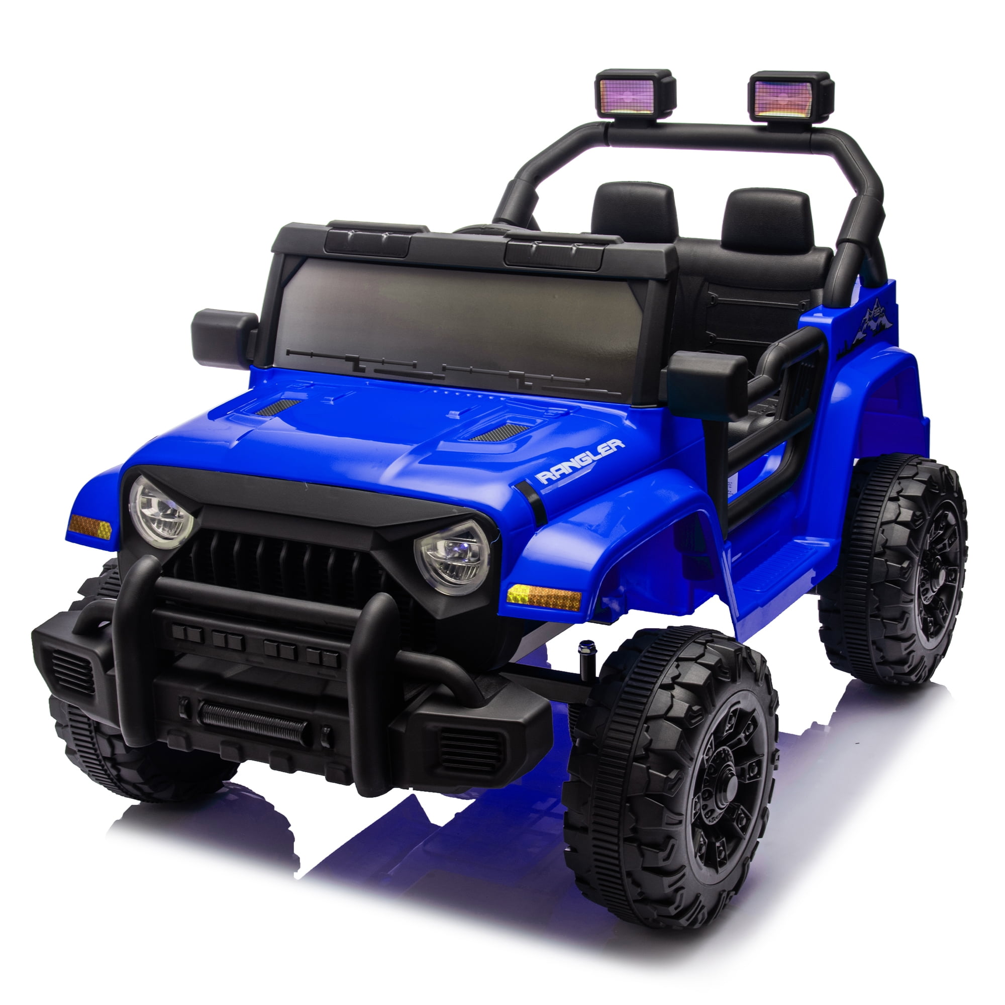 Xuanlur 12V Kids Ride on Car with Remote Control, Ride on Toys w/ Dual Drive, Four-Wheel Suspension, Bluetooth Music, LED Lights, USB, Shock Absorption, Toys Car for Kids Aged, Dark Blue