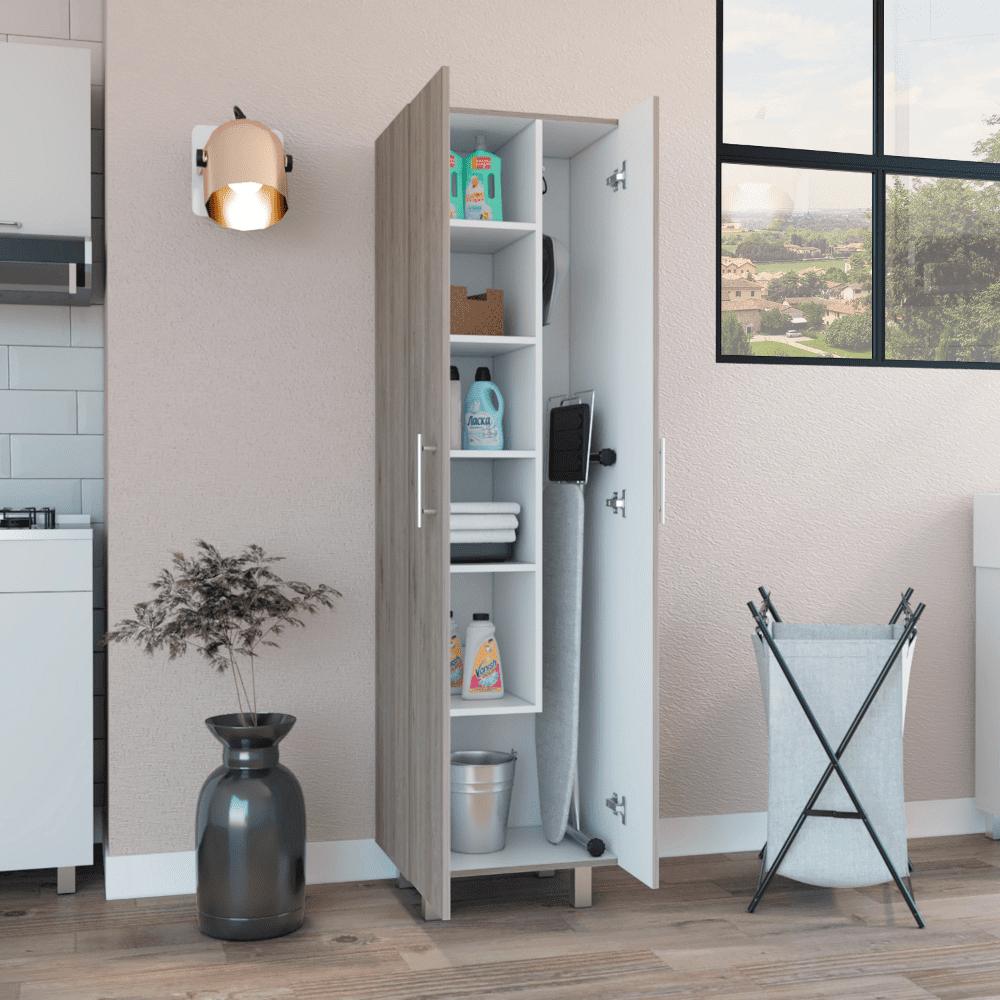  Nala Cleaning Cabinet with 5 Shelves and Hanging Rack, White :  Health & Household