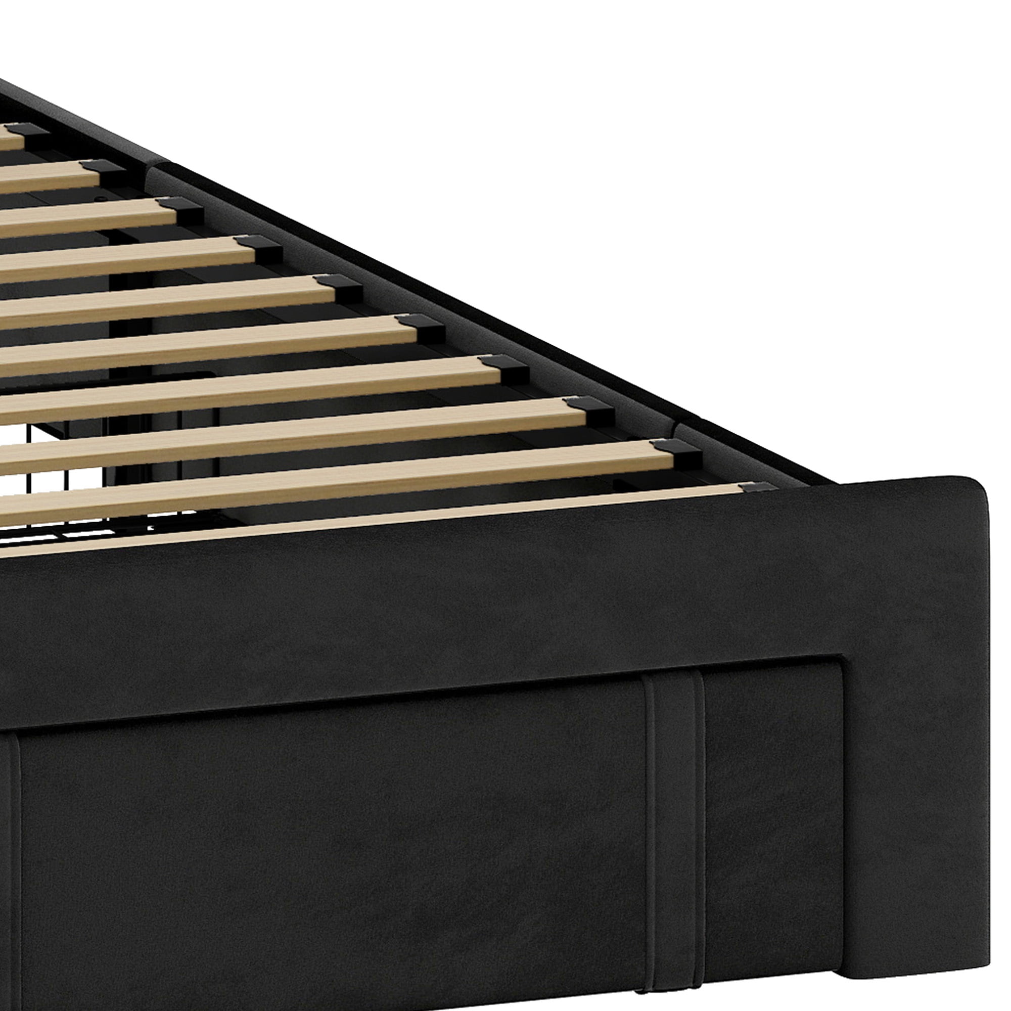 Uforic Queen Size Black Velvet Upholstered Platform Bed Frame with RGB LED Lights, 4 Storage Drawers & USB Ports