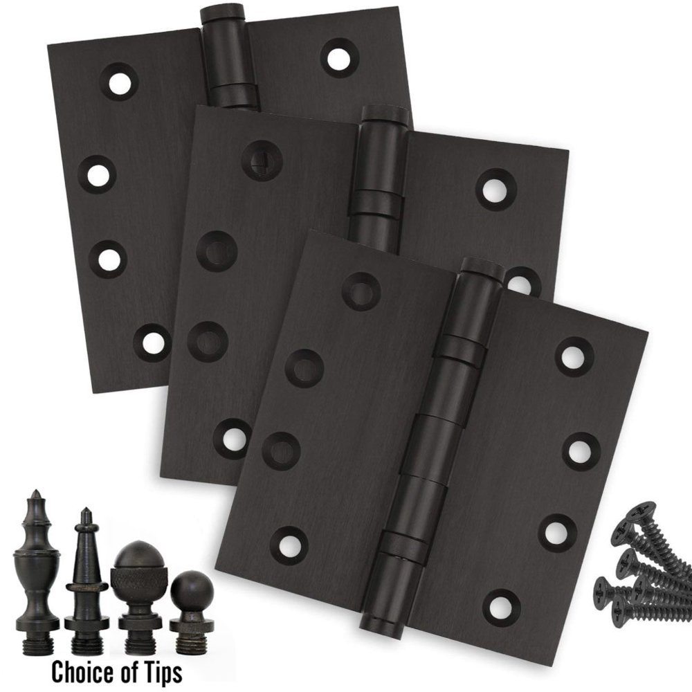 3 Pack 4.5 x 4.5 Solid Brass Ball Bearing Hinges Oil Rubbed Bronze (US10B) with Acorn Tips