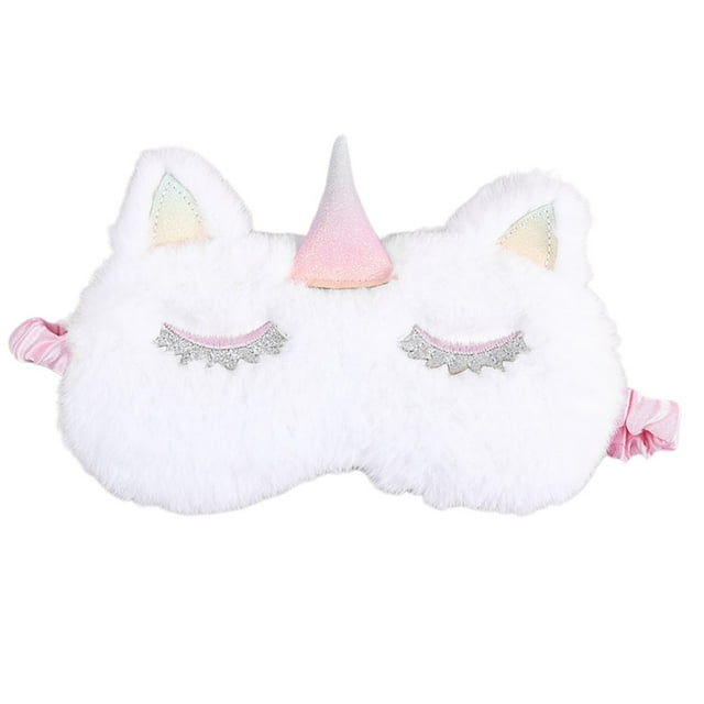 White Fluffy Eye Masks Unicorn Design Sleep Eyeshade Lightweight Comfortable Super Night Blindfold for Sleeping Travel Work Naps