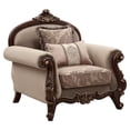thumbnail image 1 of ACME Chaise à Accoudoirs Roulés Mehadi avec 2 Coussins en Noyer, 1 of 8