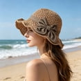thumbnail image 7 of Elegant Woven Straw Sun Hat with Bow,2026 Women's Foldable Ruffle Wide Brim Straw Bucket Hat, Straw Sun Hats for Women Coffee, 7 of 7