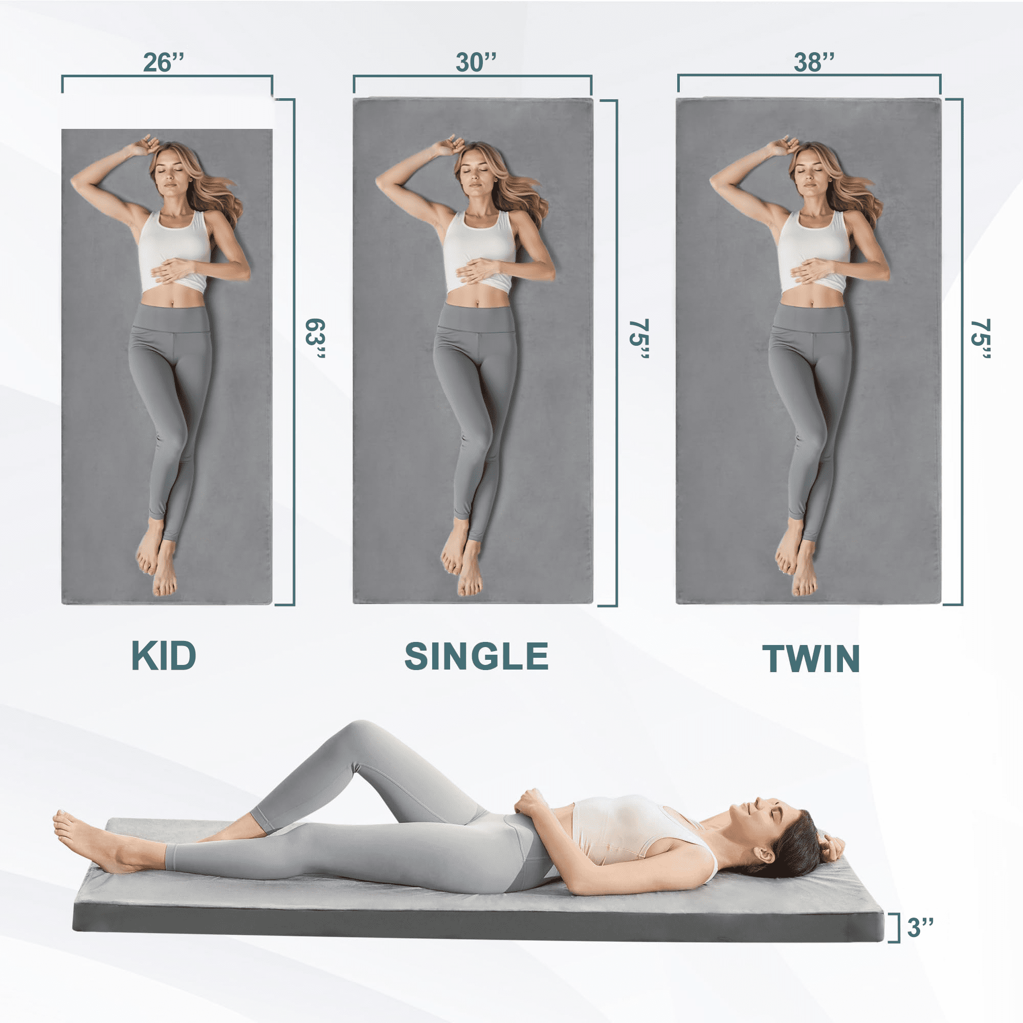 3 Inch Memory Foam Camping Mattress, Thick Sleeping Pad, Portable Floor Mat Roll Up Futon Mattress with Water-Resistant Zipper for Outdoor Activities, RVs, Guest Rooms, and Dorms, Single Size