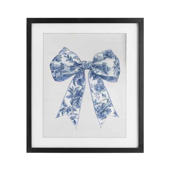 Soft Delicate Toile Bow Black Framed Print Under Glass, design by Lettered and Lined