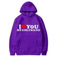 thumbnail image 2 of Jacenvly Matching Couples Sweatshirt Long Sleeve Shirts Heart Pattern Hooded Loose Fashion I Love You My Girlfriend Valentine'S Day Couple Hooded Fleece Pocket Sweater Coat Purple, 2 of 4