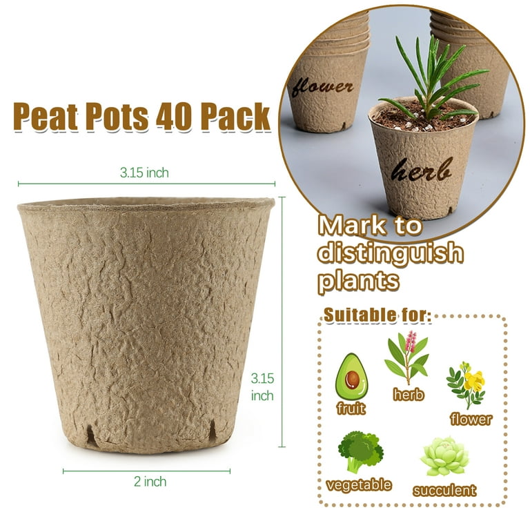 40 Pack Peat Pots for Seedlings, 3.15 inch Biodegradable Seed Starter  Planting Pots for Seedlings