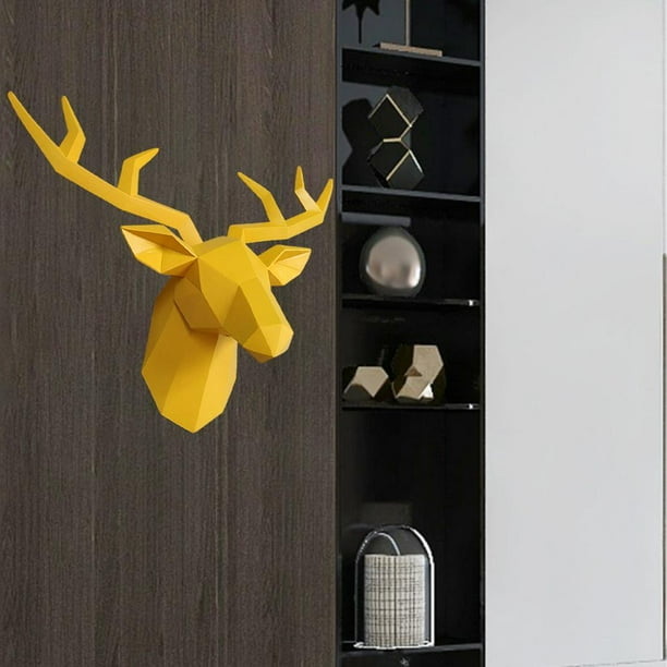 Cabeza de Ciervo perfecl escultura colgante astas Geométricas modernas decoración del Hogar para Oficina D Amarillo