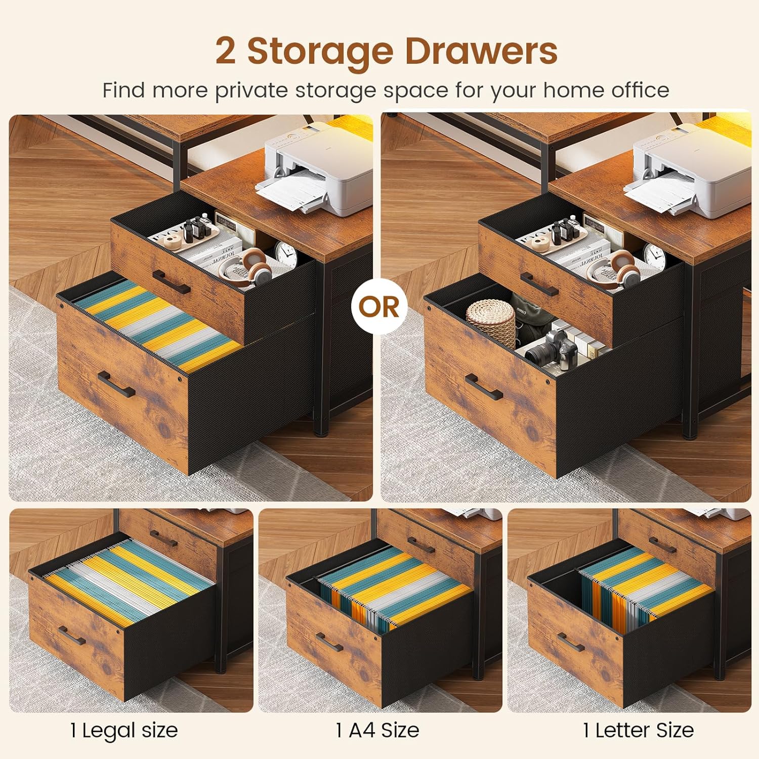SEDETA L Shaped Desk with Storage, 78 Inch Home Office Desk with Drawers and Cabinets, Corner Computer Desk with Power Outlet & LED Light, Large Computer Desk with Movable CPU Stand, Rustic Brown