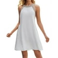 thumbnail image 3 of Paréo de Maillot de Bain pour Femme à Blocs de Couleur, Robe de Plage Sans Manches, Blanc, TTG, 3 of 8