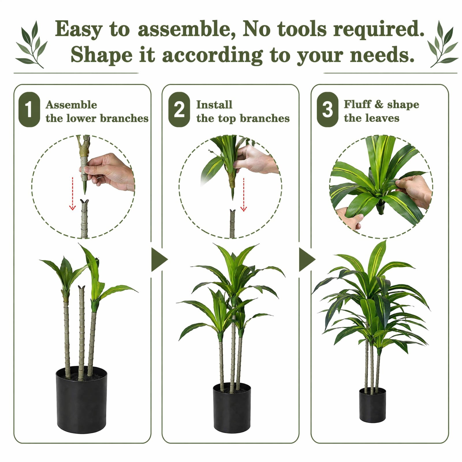 BEAUTYPEAK 3.6FT Artificial Dracaena Tree Fake Plants for Indoor Outdoor Decor, Black Pot