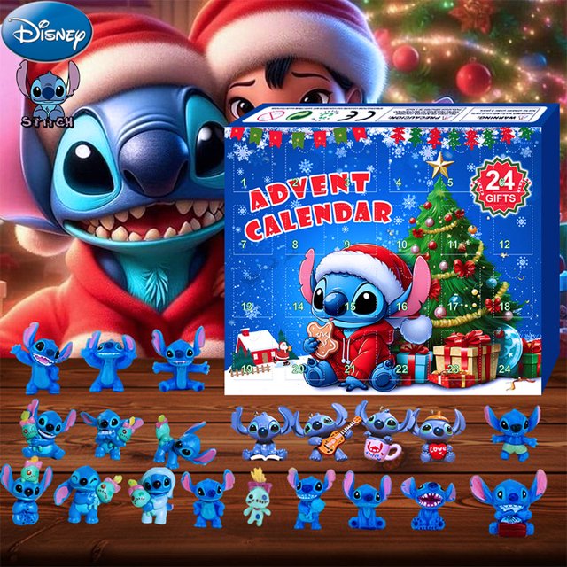 Caja de calendario de adviento de Navidad de Stitch con accesorios de Disney, modelo de Lilo&stitch, figuras de anime, regalo de Navidad, juguetes para niños al por mayor