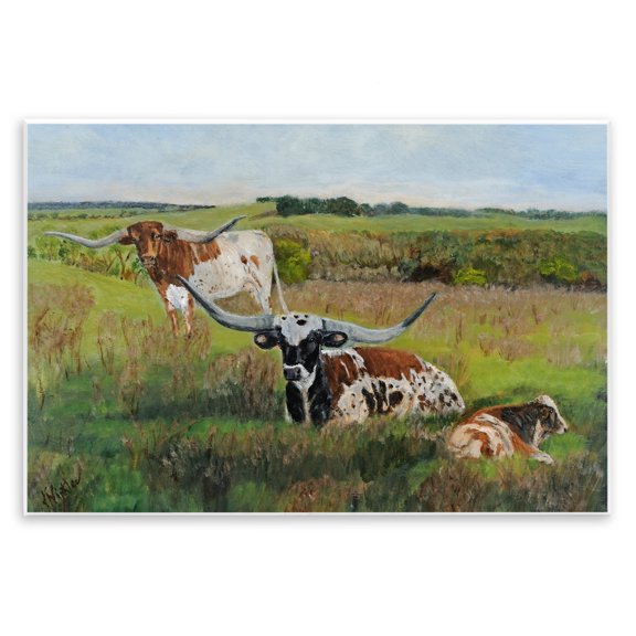 Stupell Industries Farmhouse Country Pasture Longhorn Cattle Wall Plaque Art, 19 x 13, by Kathy Winkler