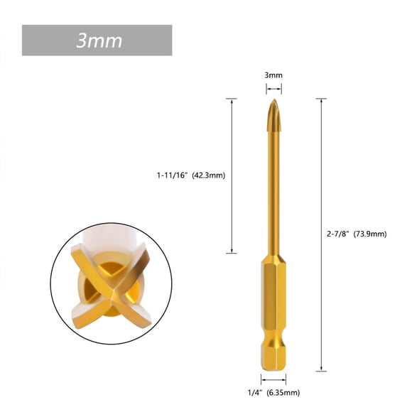 Hexagon Cross Galvanized Drill 3 4 5 6 8 10 12mm Drilling Drill for Ceramic Cement Wall Glass 6.35mm Shank Diameter