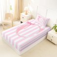thumbnail image 4 of Manfei Pink Alphabet Print C Twin Sheets,Minimalist Geometric Striped Bedding,3pcs,1 Flat Sheet,1 Fitted Sheet and 1 Pillowcase, 4 of 6