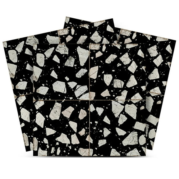 Mi Alma Terrazzo Black Gray Tile Stickers - Removable Vinyl 4x4, 24 pcs