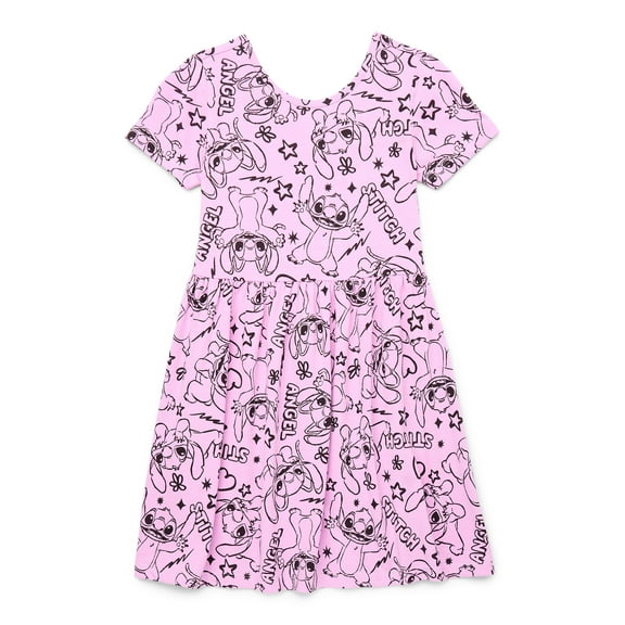 Stitch Girls Print Skater Dress with Short Sleeves, Sizes 4-12