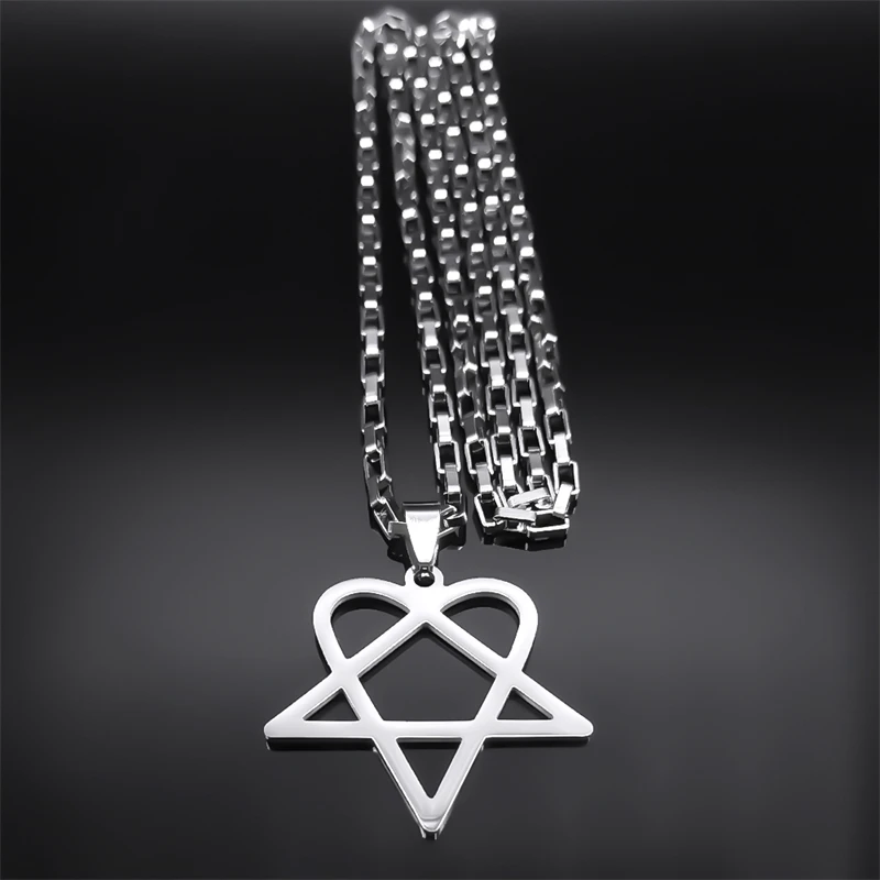 Hip Hop Rock Music Him Heartagram Star Heart Necklace for Women Men 14K White Gold Y2k Black Band Goth Punk Chain Jewelry