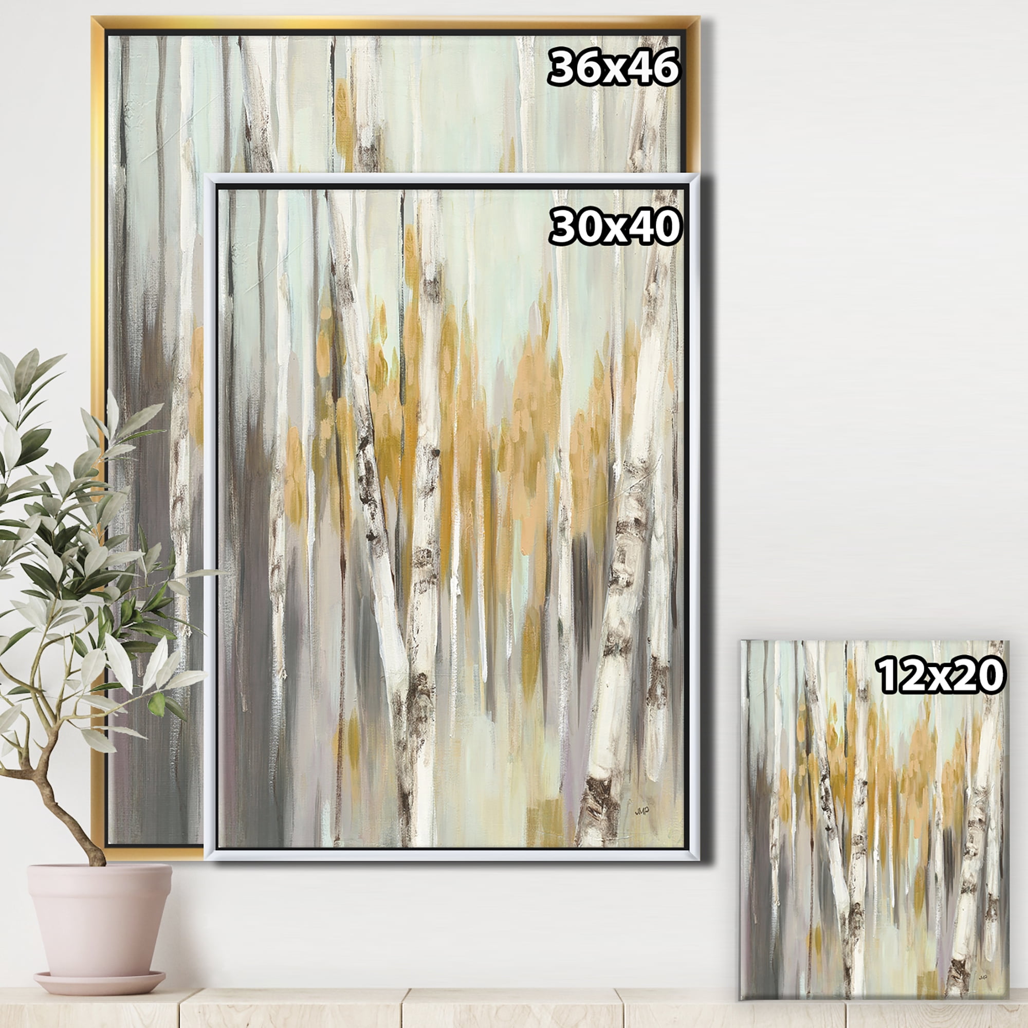 Designart ' Silver and Yellow Birch Forest ' Cottage Framed Canvas