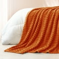 thumbnail image 6 of Exclusivo Mezcla Queen Size Flannel Fleece Blanket, Super Soft 3D Striped Jacquard Blanket for Bed, Lightweight Fuzzy Cozy Blankets, Burnt Orange, 90"x90", 6 of 7