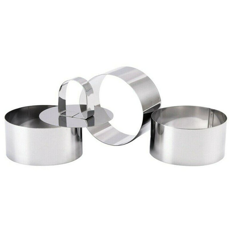 Qifei Round Cake Ring Mold, Stainless Steel Dessert Mousse Molds with Pusher & Lifter Cooking Rings, Tuna Tartare Mold (include 3 Rings and 1 Pusher)