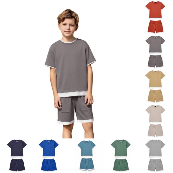 Bigetiay Boys 2 Piece Set Fashion Athletic Tracksuit Crew Neck T-Shirt and Shorts Set Size 7-8 Years Boys Clothes