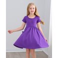 thumbnail image 6 of Stelle Casual Sundress Short Sleeve A-Line Twirly Skirt Skater with Pockets High Waisted Knee Length Flared Swing Party Dance Dress for Big Girls,PurPle,12 Years, 6 of 7