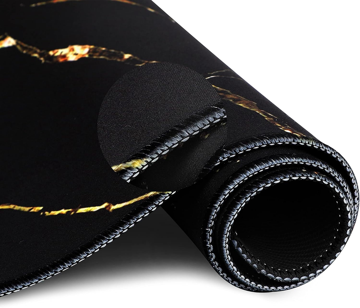 XXL Large Gaming Laptop Mouse Pad, Abstract Marble Big Desk Pads PC Keyboard Waterproof and Non-Slip 31.5 x 11.8inches 3mm Thick Rubber Table Mat,Gold Inlaid with Jade, Black Marble