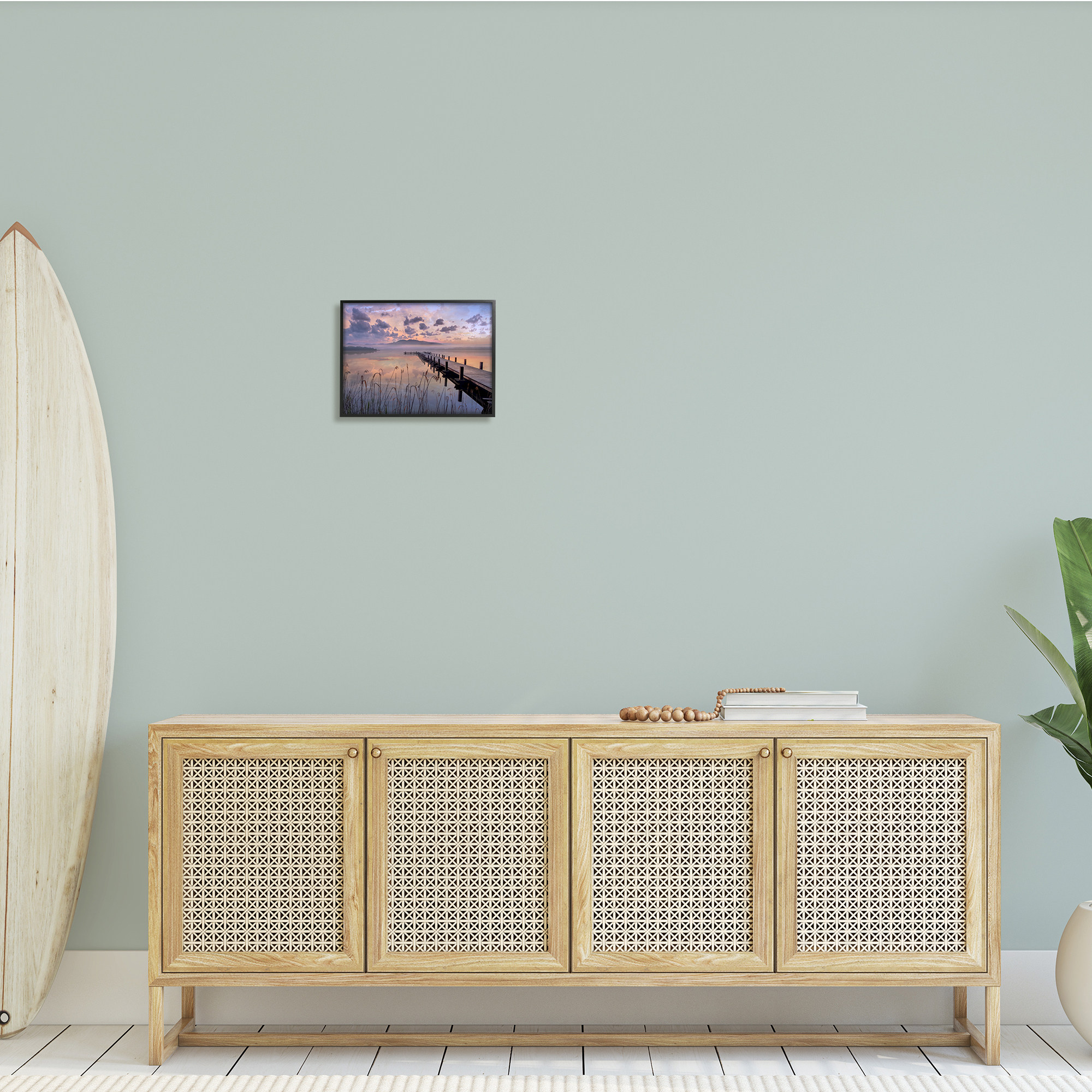 Stupell Indtries Misty Lake Dock Landscape Summer Sunset Tall Grass,14 x 11,Design by Mike Calascibetta