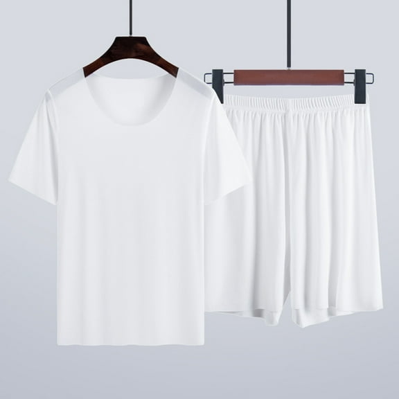 Sakmal Cooling Pajama Set Womens Soft White Shorts and T-Shirt Short Sleeve Pj Set Crew Neck Solid Pajamas for Women