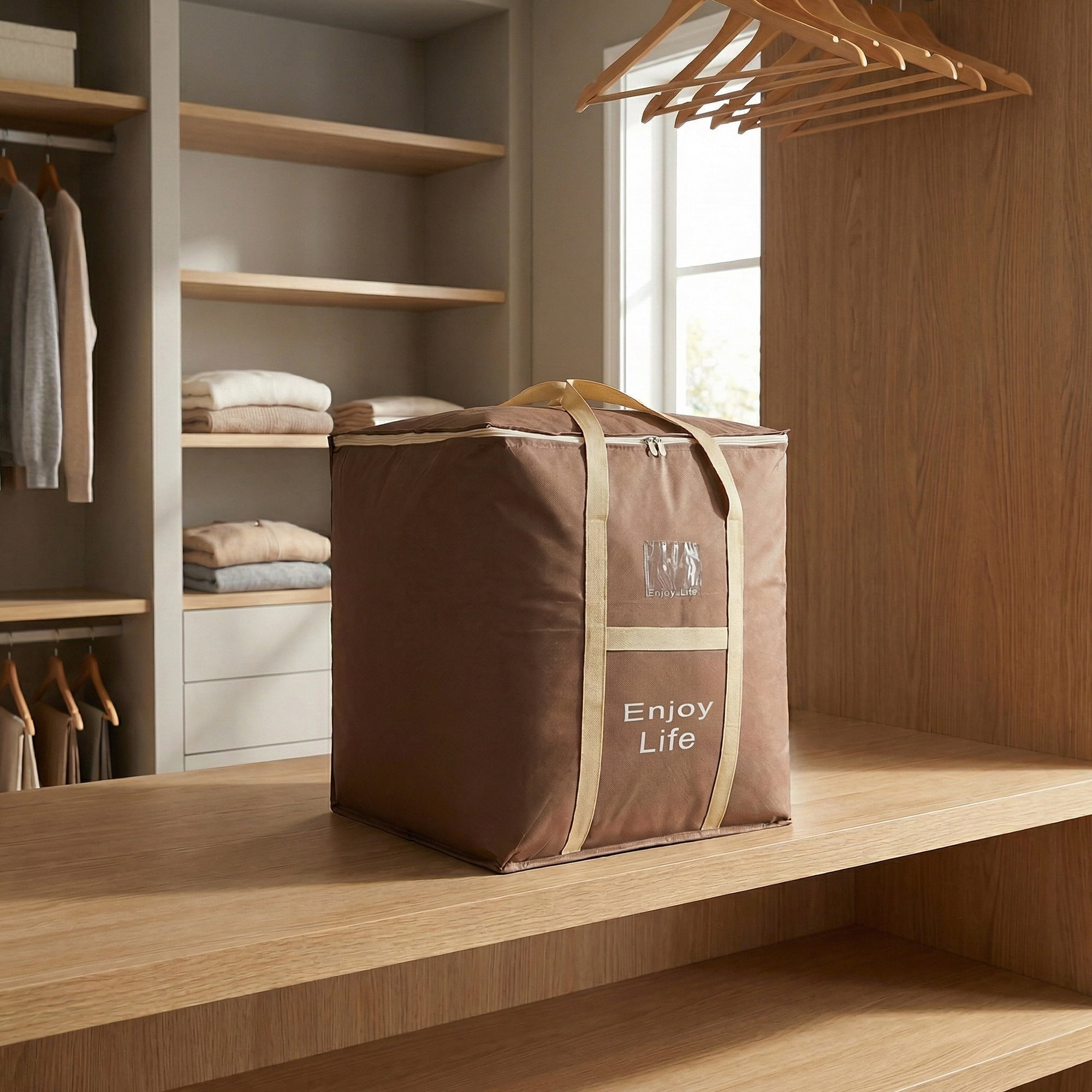 Unique Bargains Foldable Storage Bags for Storing Clothing Brown 19.7"x19.7"x23.6"