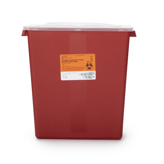 McKesson Sharps Container, Stackable, Locking Lid, Red, 3 gal, 12 in x 6 in x 13.5 in, 12 Ct