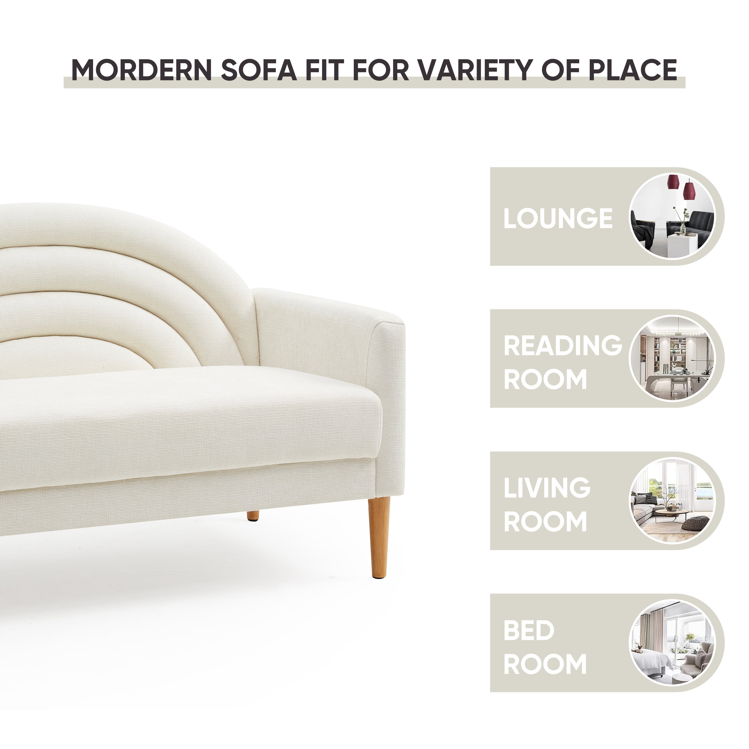 Loveseat Sofa for Small Spaces,49.6" Mid-Century Modern Linen Small Couch with Arched Backrest,2-Seater Upholstered Settee,600 lbs Capacity,Cream