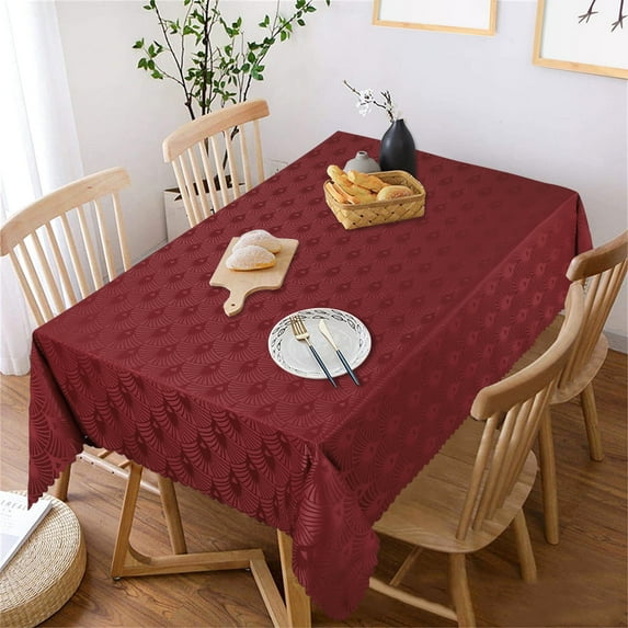 Solid Flower Jacquard Table Cloth Damask Table Cover Heavy Weight Fabric Tabletop Decoration for Kitchen Banquet Party Rectangle 60×84 in wine red